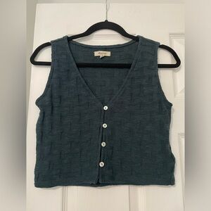 Madewell Basketweave-Stitch Knit V- Neck Button Vest Top XS Green